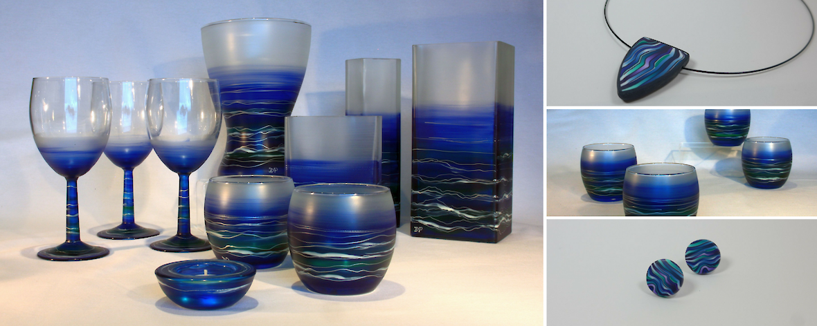 Dorell Pirie's glass 'Ocean range' and polymer jewellery based on the colours of the stormy sea near her home in Clachtoll.