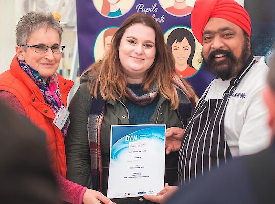 2018 Taste North Challenge overall winner, Annie Mills (centre) pictured with taste North 2018 guest of honour, Tony Singh MBE and Trudy Morris of the Caithness Chamber of Commerce.