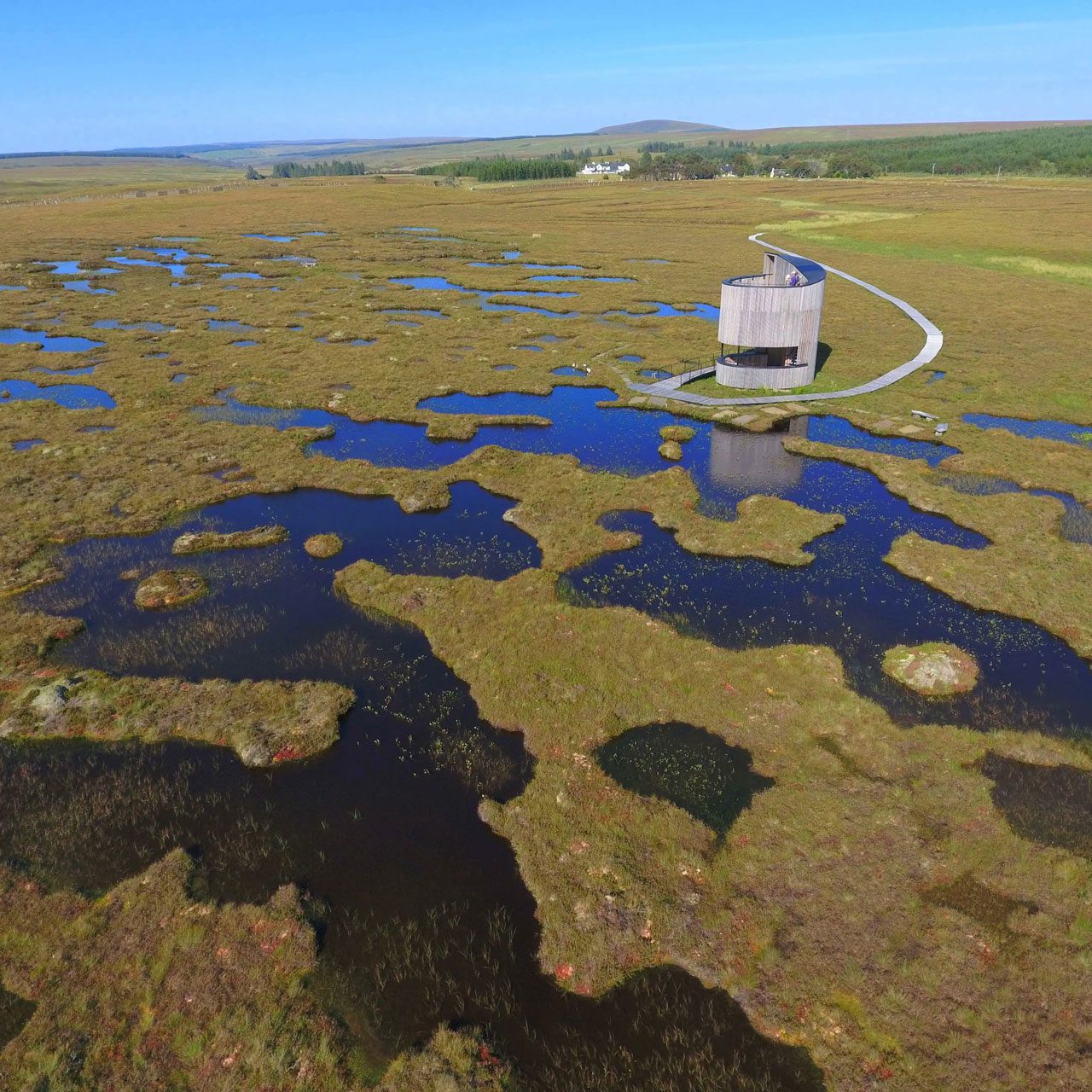 The forsinard flows, in the UNESCO world heritage site, pods of bogs from aerial view.