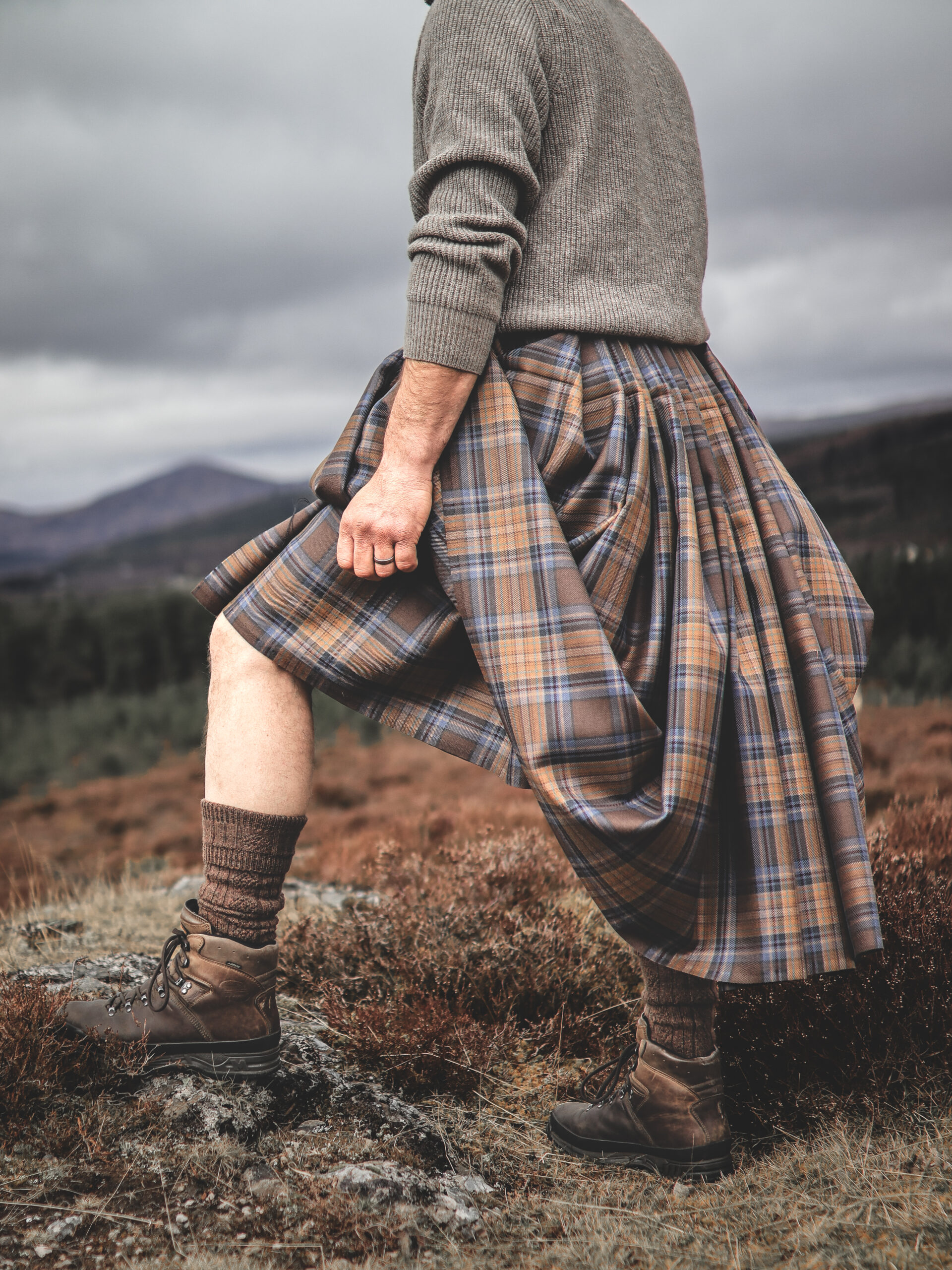 A great kilt modelled in the Scottish Highlands, created by Thistle and Cloth, a contemporary Scottish Gift inspired by heritage and landscape.