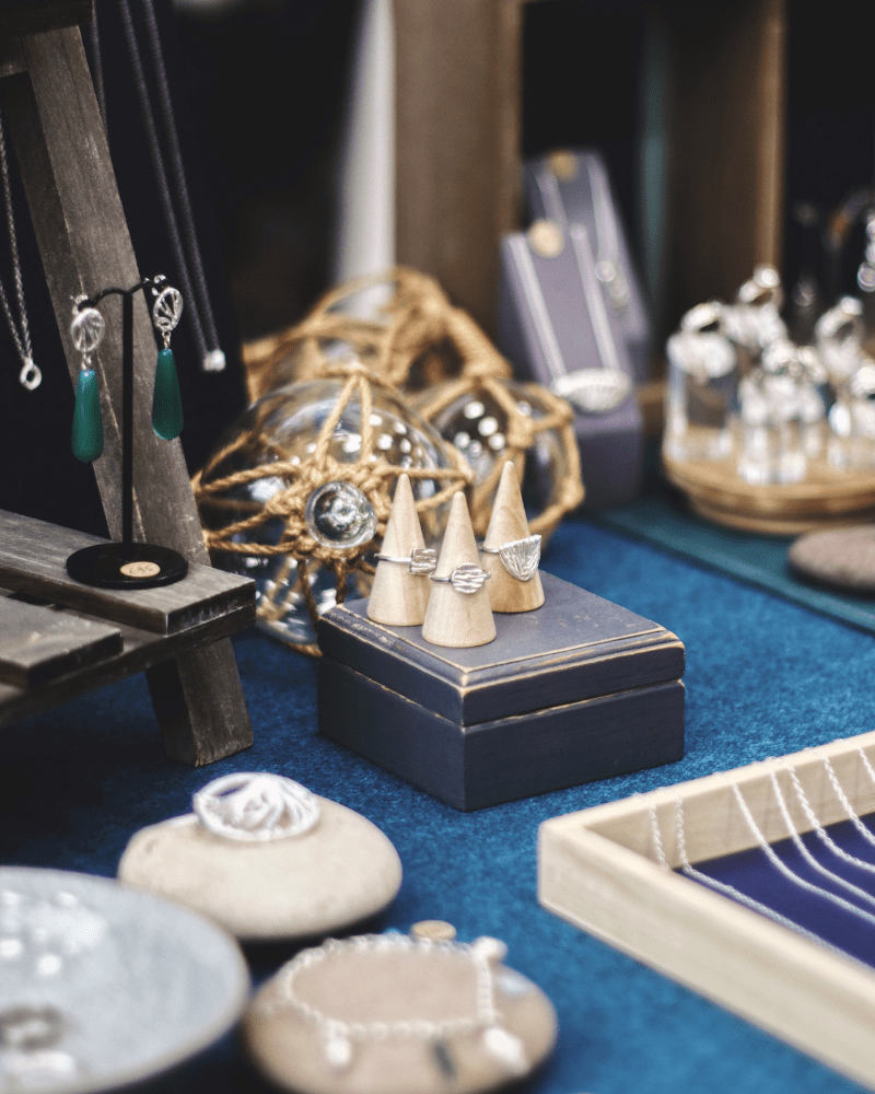 Jewellery for sale at a stall at Taste North, in Scotland.