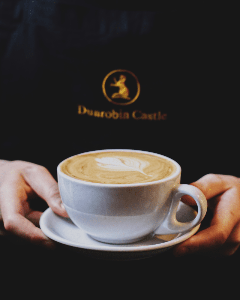 A cup of latte at Dunrobin Castle, Sutherland, Scotland.