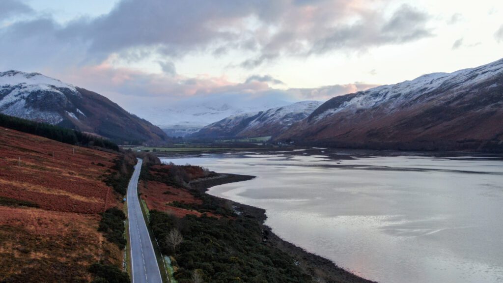 North Highland WInter Road scene along a loch, Highland winter breaks