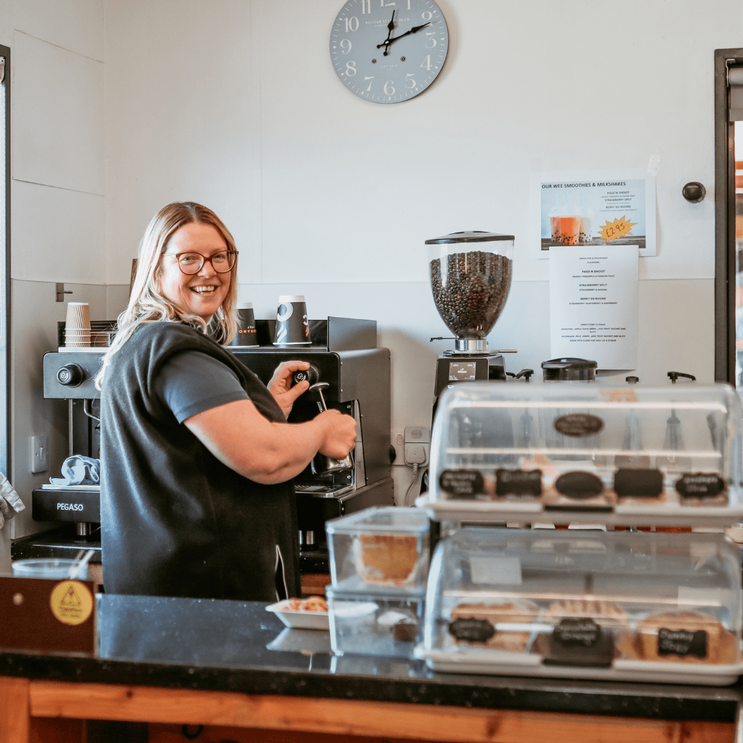 Shopkeeper at Our Wee Shop, Westfield, Caithness, North Highlands. Places to eat and shop in North Highlands, NC 500