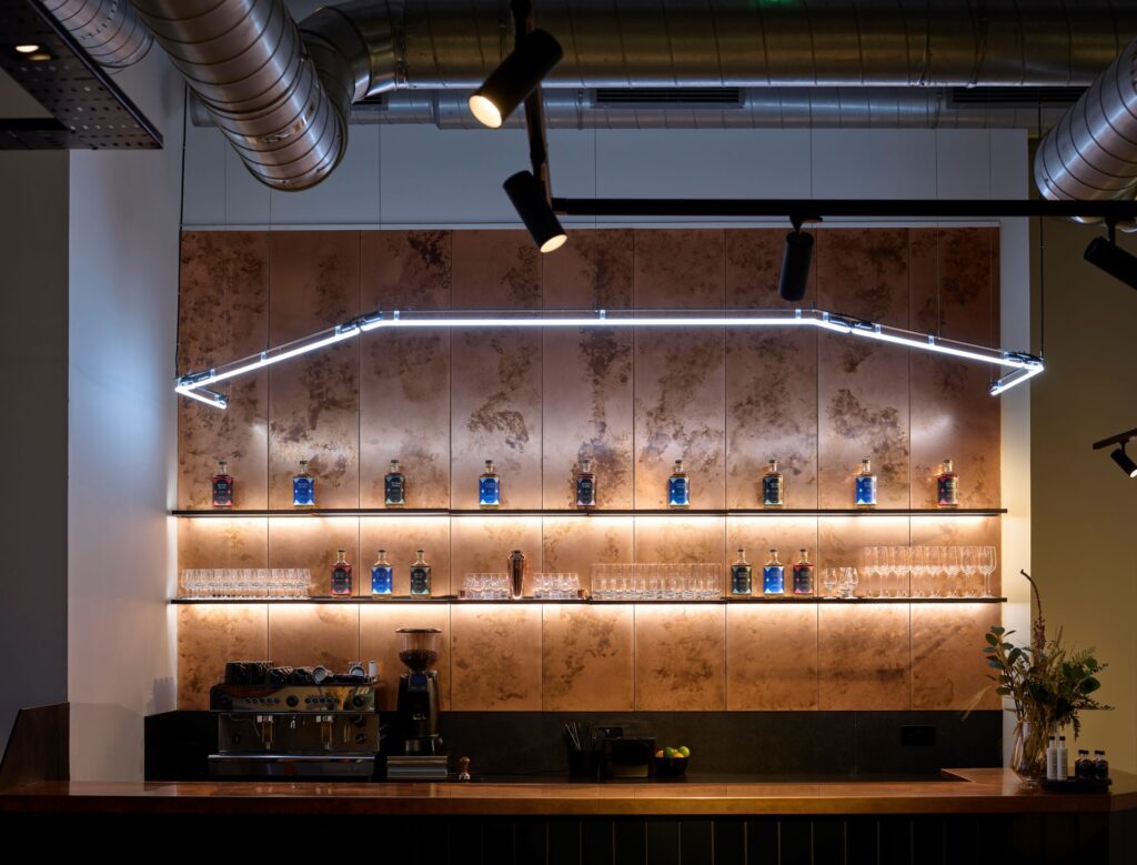 The bar at 8 Doors Distillery in John O'Groats, North Highlands.