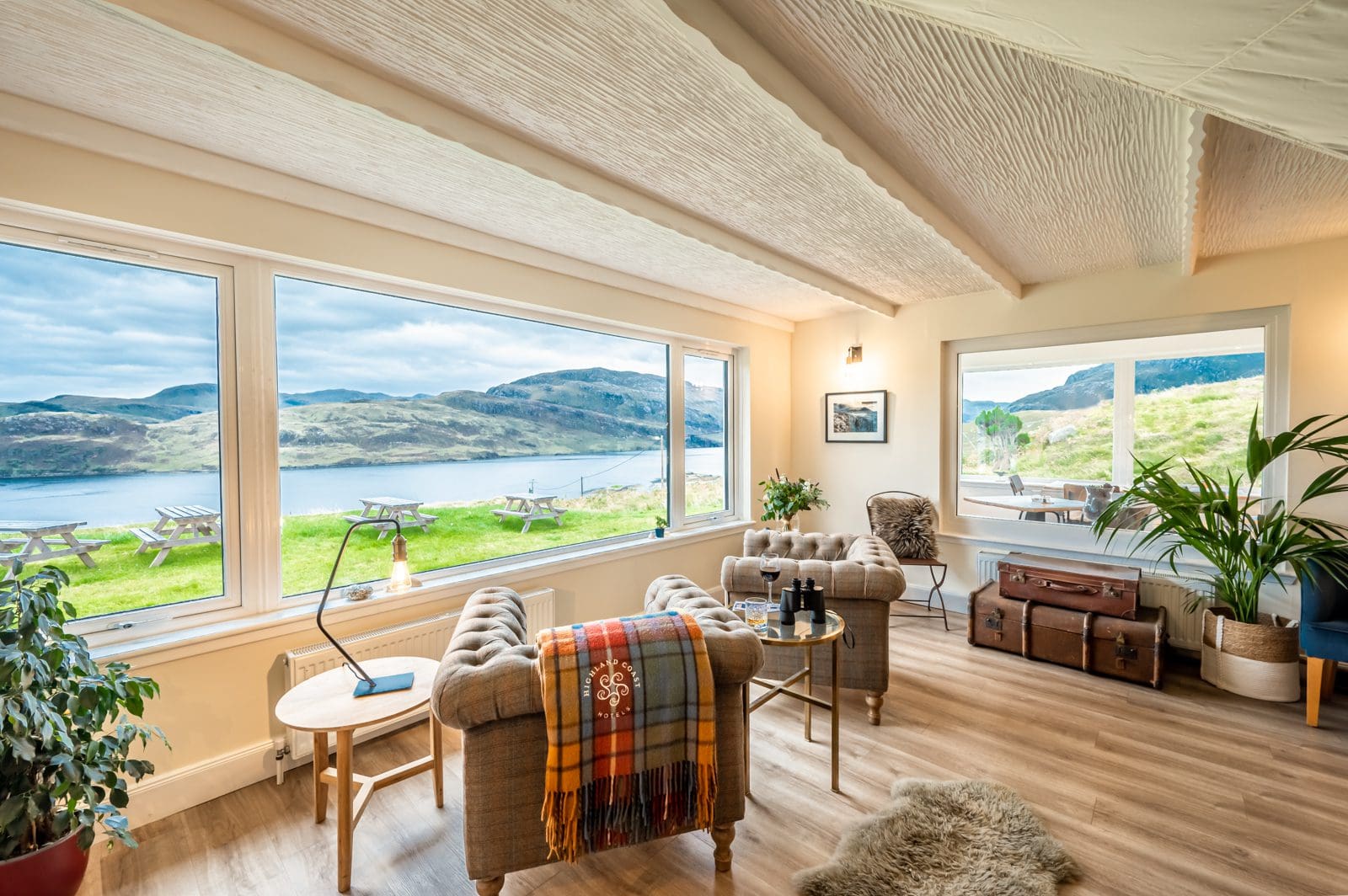 Wake up to stunning views of rolling hills, lochs, and open skies, and end your days with fireside chats or peaceful stargazing.