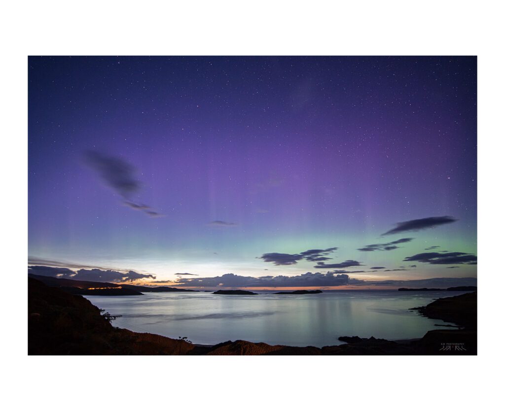 Aurora borealis over Coldbackie Beach, North Coast of Sutherland, near Tongue, on North Coast 500, image captured by Gary MacLeod Photography