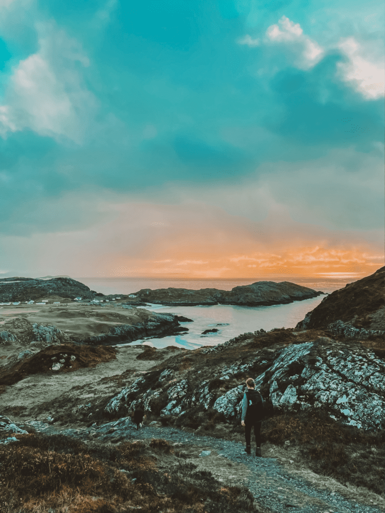 Achmelvich to Alltan'abradhan North Highlands Beach Walk near North Coast 500 at Sunset