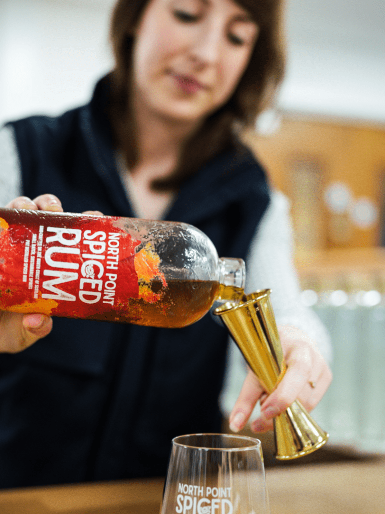 North Point Distillery Rum being poured into a glass at the Caithness Distillery in Caithness, Highlands