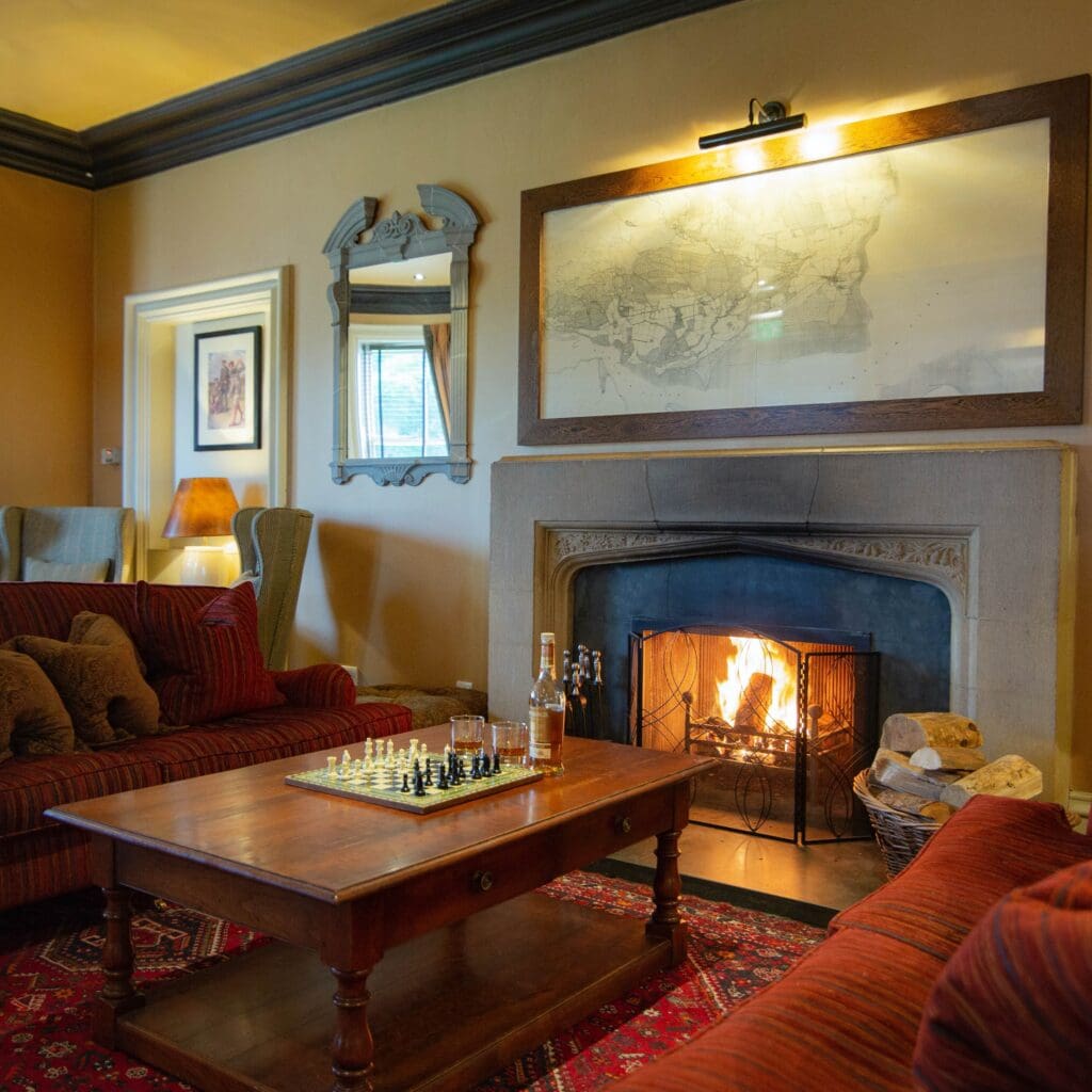 A cosy roaring fire in the Royal Golf Hotel, Dornoch, NC500