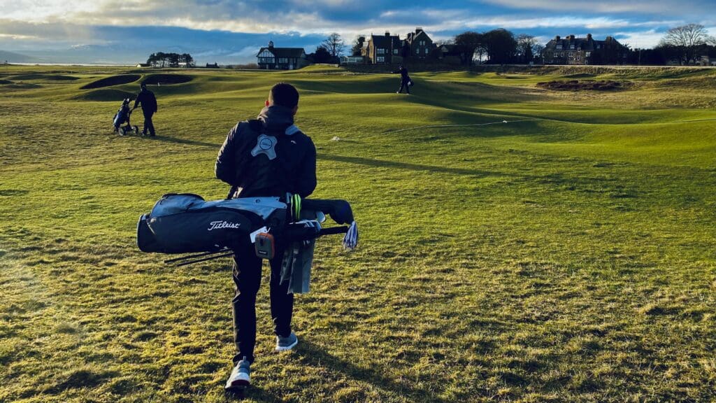 Golfer in the sun on the Championship Course at Royal Dornoch Golf Club
