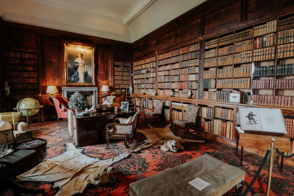Dunrobin Castle Library interior as part of tour on North Coast 500, East Sutherland