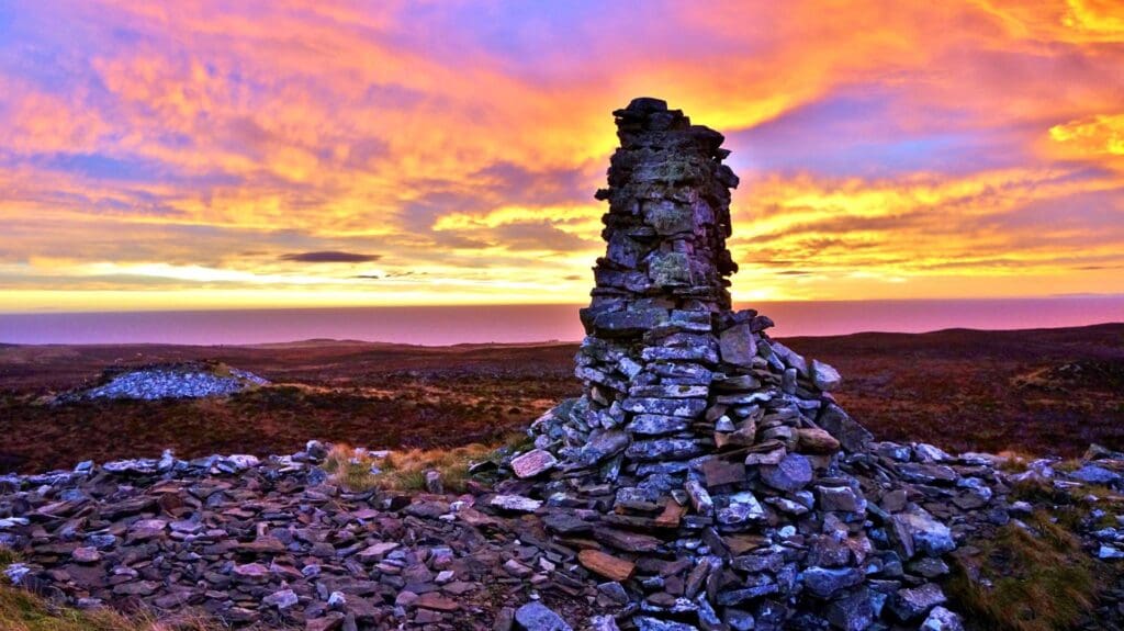 A sunset scene of Yarrows, in Caithness, North Highlands, along the NC500