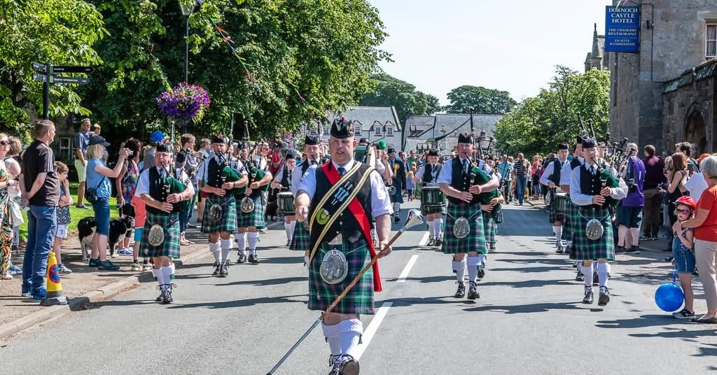Dornoch Pipe Band Parade at Dornoch Highland Games