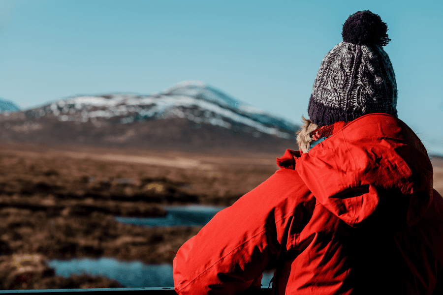 A person enjoying the view of the Flow Country World Heritage Site at Forsinard 