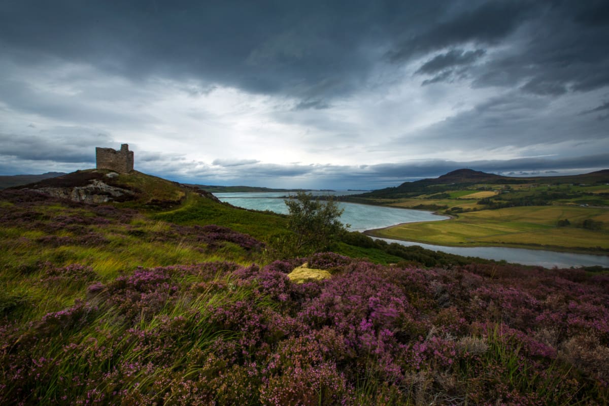 The view of the Kyle of Tongue and Castle Varrich on the North Coast of Sutherland